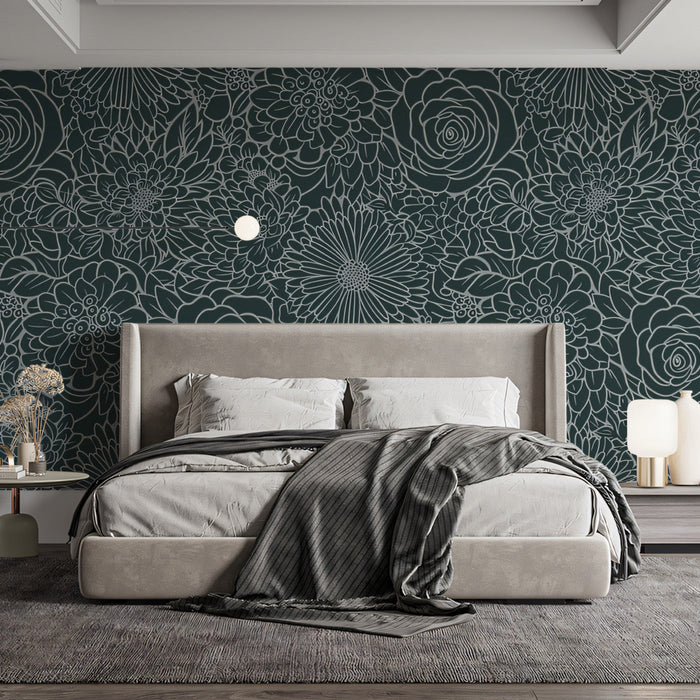 Dark Green Floral Pattern- Artistic Wallpaper for Bedrooms