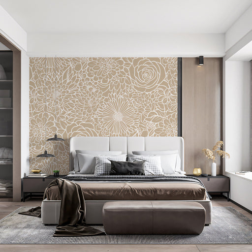Beige Floral Pattern- Elegant Wallpaper for Bedrooms