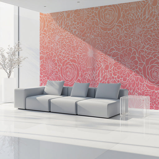 Gradient Pink Floral Pattern- Energetic Wallpaper for Living Rooms