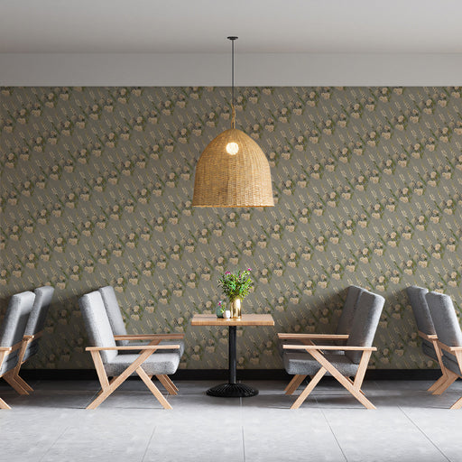 Subtle Green Floral Pattern - Rustic Wallpaper for Dining Areas
