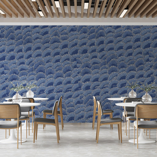  Blue Fan - Patterned - Coastal Pattern Wallpaper for Restaurants or Beach - Themed Spaces