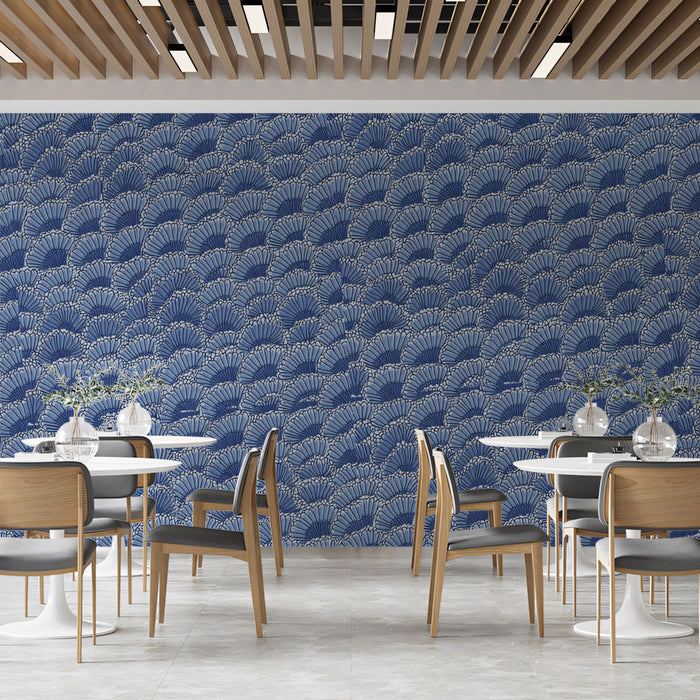  Blue Fan - Patterned - Coastal Pattern Wallpaper for Restaurants or Beach - Themed Spaces