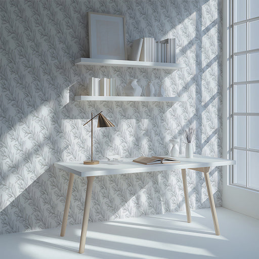 Silver Foliage - Modern Wallpaper for Study Room or Studios