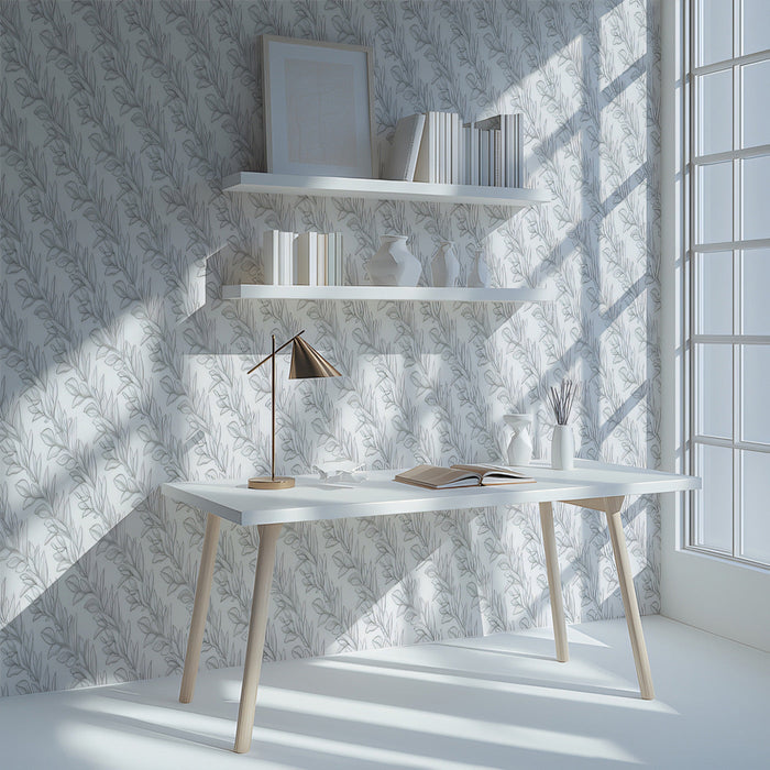 Silver Foliage - Modern Wallpaper for Study Room or Studios