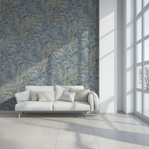 Blue - Gray Fern - Luxurious Wallpaper for Living Rooms