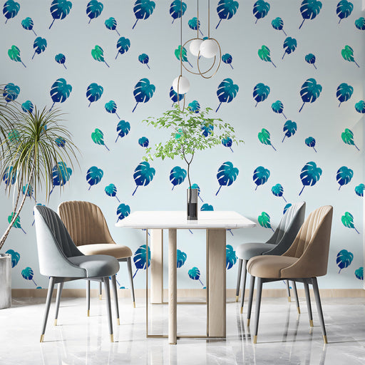 Blue - Green Leaf - Fresh Wallpaper for Dining Rooms