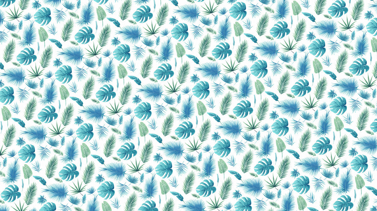 Tropical Blue - Green Leafy Pattern - Exotic Wallpaper for Dining Rooms