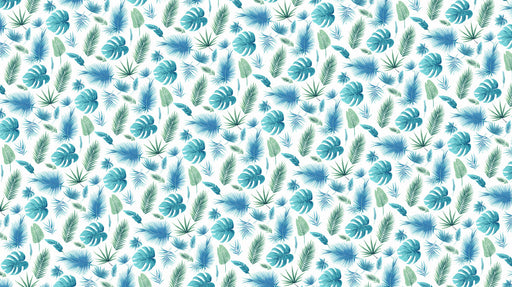 Tropical Blue - Green Leafy Pattern - Exotic Wallpaper for Dining Rooms