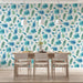 Tropical Blue - Green Leafy Pattern - Exotic Wallpaper for Dining Rooms