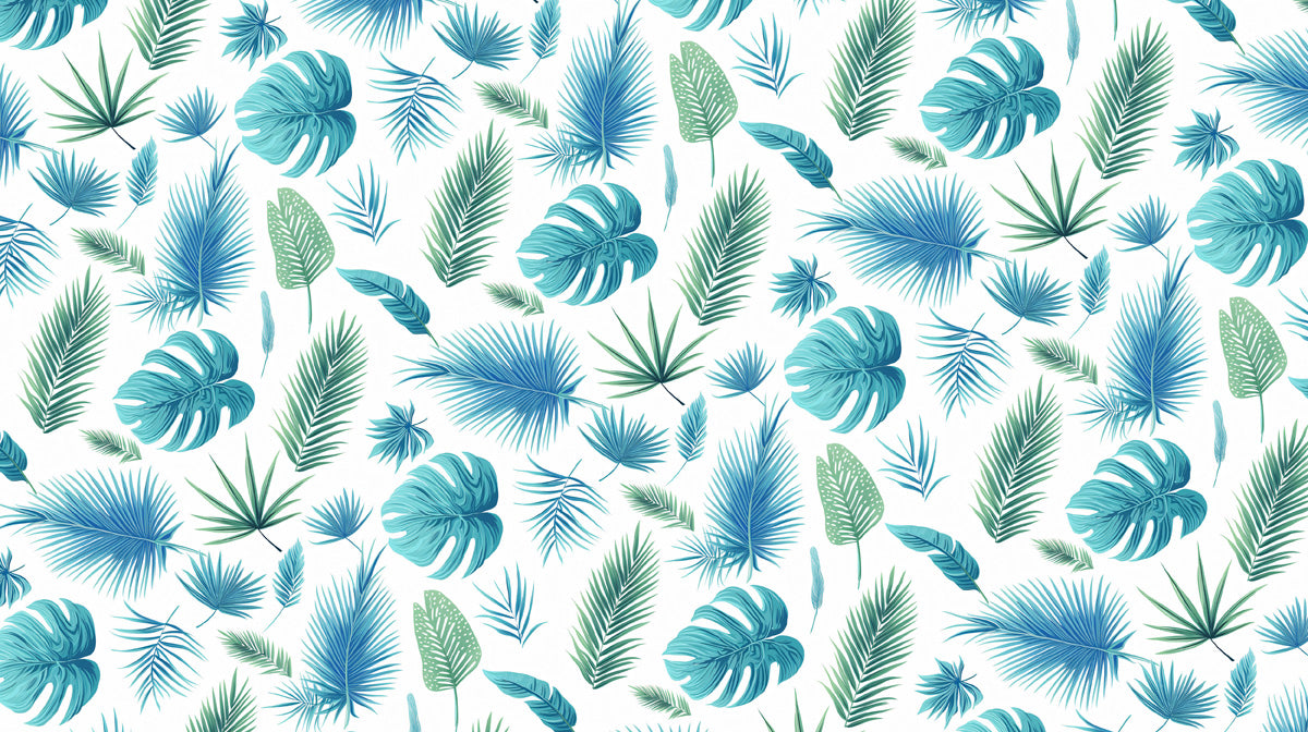 Tropical Blue - Green Leafy Pattern - Exotic Wallpaper for Dining Rooms