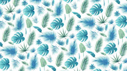 Tropical Blue - Green Leafy Pattern - Exotic Wallpaper for Dining Rooms