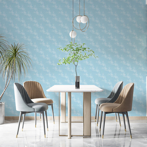 Light Blue Delicate - Botanical Wallpaper for Dining Rooms or Bedrooms