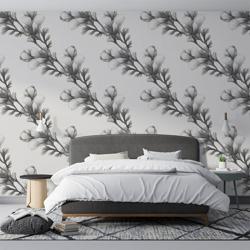 Light Blue Delicate - Botanical Wallpaper for Dining Rooms or Bedrooms