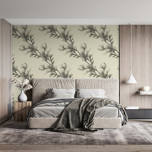 Light Blue Delicate - Botanical Wallpaper for Dining Rooms or Bedrooms