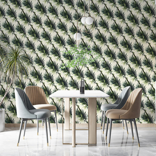 Tropical Green Palm Pattern- Exotic Wallpaper for Dining Rooms