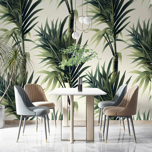 Tropical Green Palm Pattern- Exotic Wallpaper for Dining Rooms