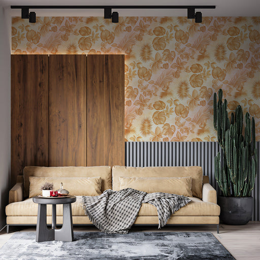 Golden Floral Pattern- Luxurious Wallpaper for Living Rooms