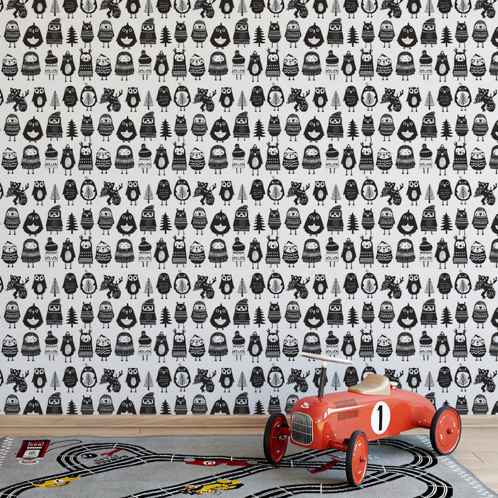 Black - and - White Animal Pattern- Whimsical Wallpaper for Children's Rooms
