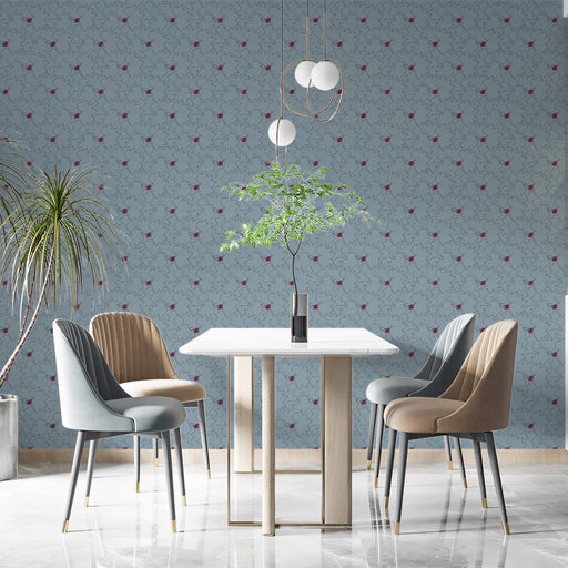 Blue - Gray Subtle - Fruit Pattern Wallpaper for Dining Rooms