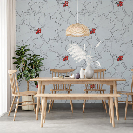 Blue - Gray Subtle - Fruit Pattern Wallpaper for Dining Rooms
