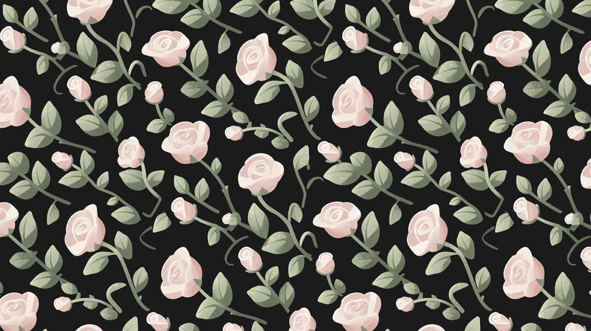 Black Background Pink Rose Pattern - Romantic Wallpaper for Bedrooms