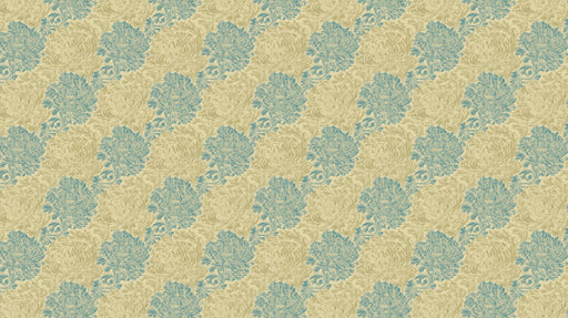 Olive Green & Blue Floral Medallion - Vintage Pattern Wallpaper for Cafes or Restaurants