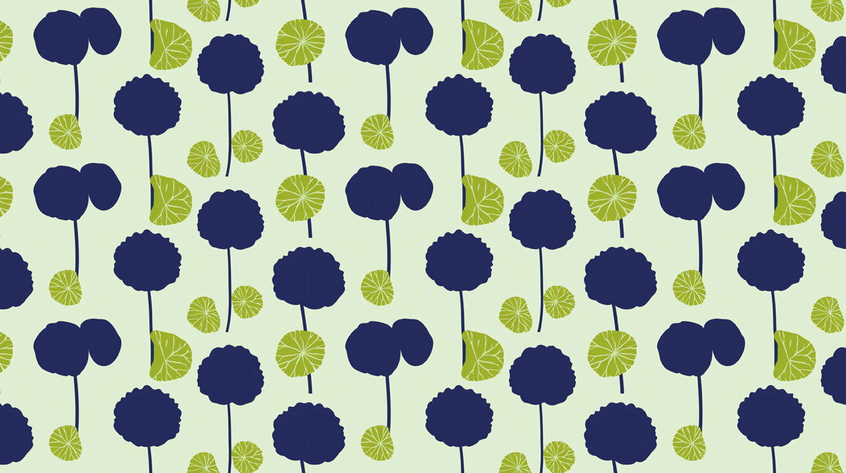 Blue & Green Floral Pattern - Contemporary Wallpaper for Living Rooms