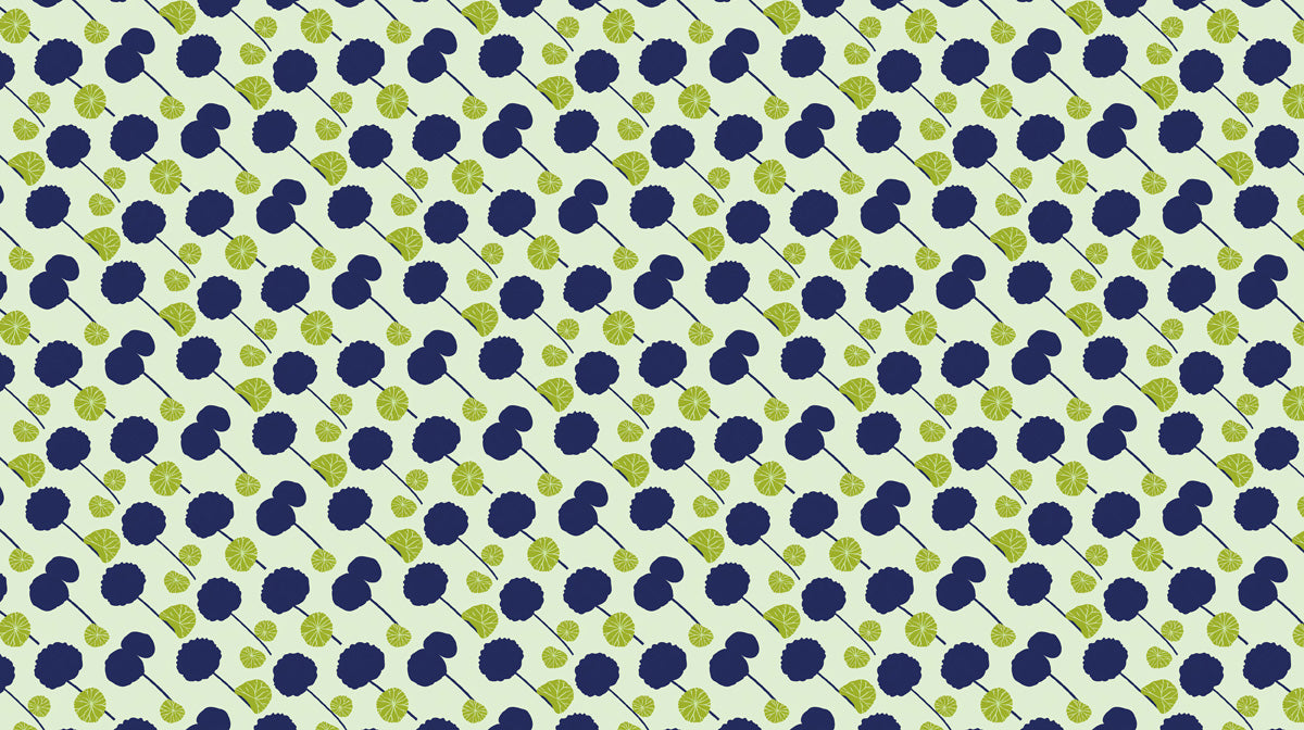Blue & Green Floral Pattern - Contemporary Wallpaper for Living Rooms