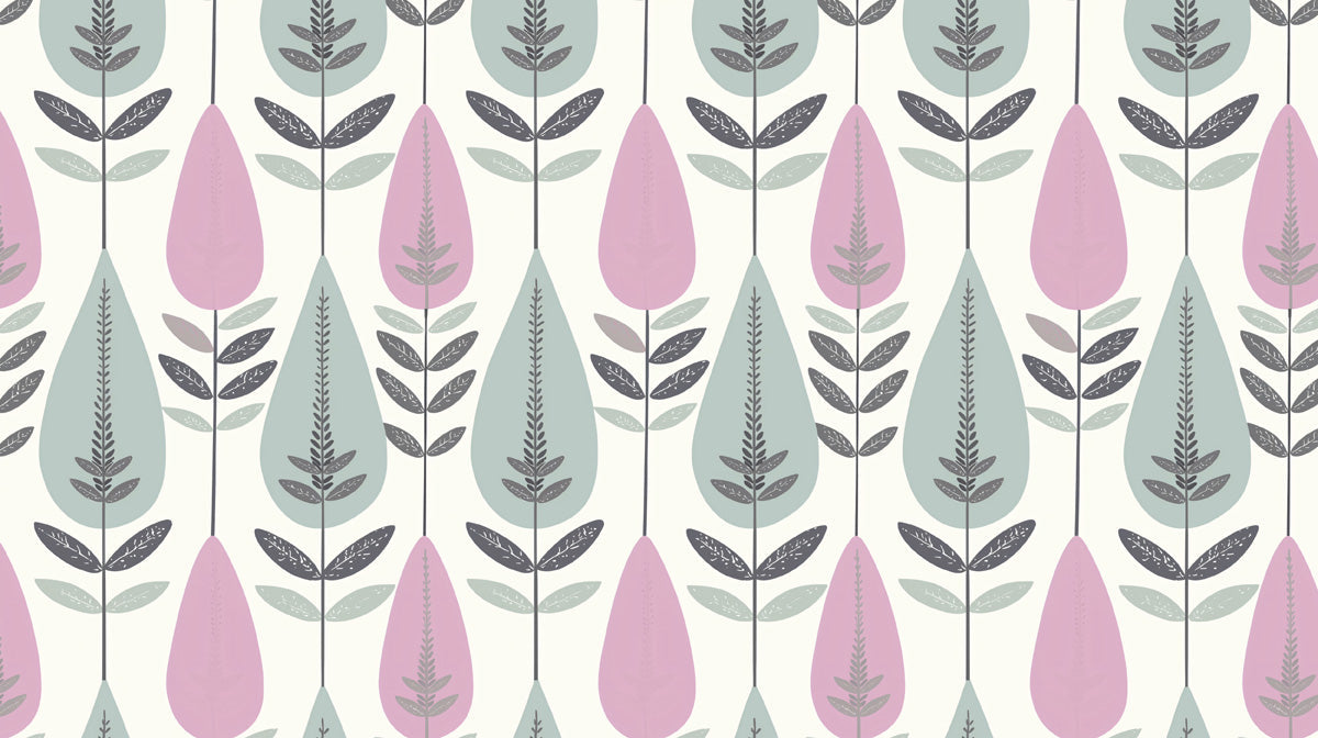 Pastel Pink & Green Leaf - Bohemian Pattern Wallpaper for Dining Rooms