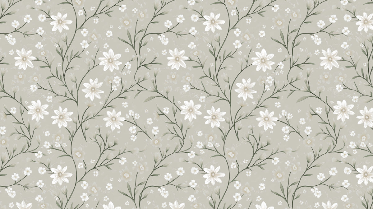 Sage Green & White Floral Pattern - Serene Wallpaper for Bedrooms