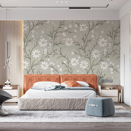 Sage Green & White Floral Pattern - Serene Wallpaper for Bedrooms
