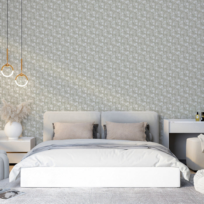 Sage Green & White Floral Pattern - Serene Wallpaper for Bedrooms