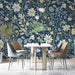 Navy Blue & Creamy Floral Pattern - Luxurious Wallpaper for Dining Rooms