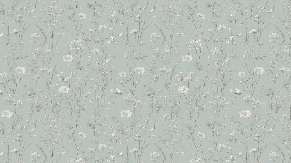 Light Blue & White Wildflower Pattern - Airy Wallpaper for Any room