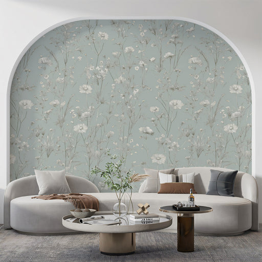 Light Blue & White Wildflower Pattern - Airy Wallpaper for Any room