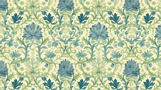 Cream & Turquoise Floral Pattern - Bohemian Wallpaper for Dining Rooms