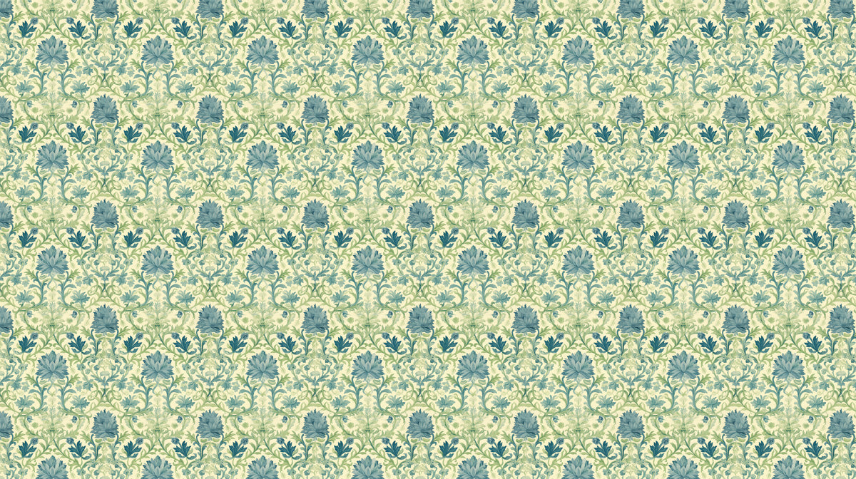 Cream & Turquoise Floral Pattern - Bohemian Wallpaper for Dining Rooms