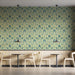 Cream & Turquoise Floral Pattern - Bohemian Wallpaper for Dining Rooms