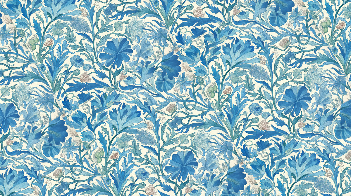 Blue & Cream Artistic - Floral Pattern Wallpaper for Living Rooms
