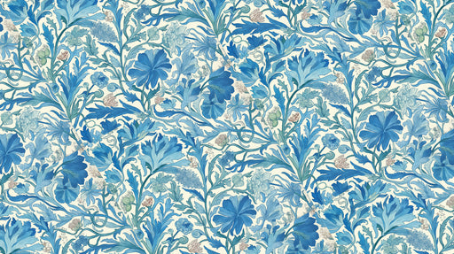 Blue & Cream Artistic - Floral Pattern Wallpaper for Living Rooms