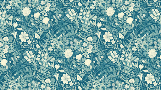 Teal & Ivory Dense - Floral Pattern Wallpaper for Dining Rooms