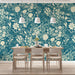 Teal & Ivory Dense - Floral Pattern Wallpaper for Dining Rooms