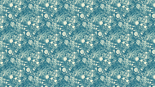 Teal & Ivory Dense - Floral Pattern Wallpaper for Dining Rooms