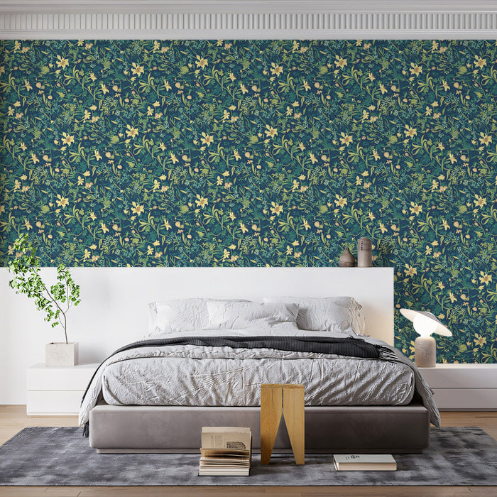Green & Gold Subtle - Floral Pattern Wallpaper for Bedrooms