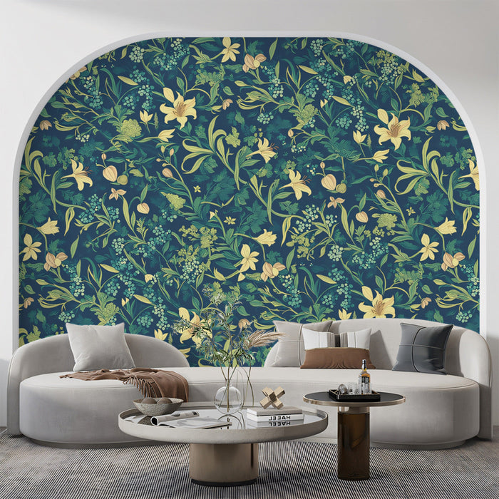 Green & Gold Subtle - Floral Pattern Wallpaper for Bedrooms
