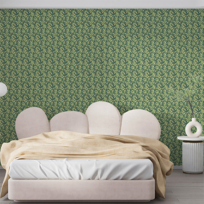 Dark Green & Cream Leafy Pattern - Botanical Wallpaper for Bedrooms