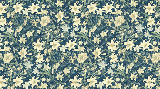 Navy Blue & Cream Lily Pattern - Luxurious Wallpaper for Living Rooms