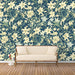 Navy Blue & Cream Lily Pattern - Luxurious Wallpaper for Living Rooms