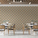 Beige & Blue Floral - Retro Wallpaper for Restaurants or Cafes