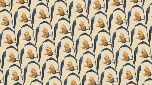 Beige & Blue Floral - Retro Wallpaper for Restaurants or Cafes